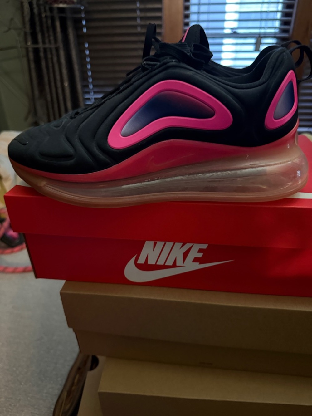 Nike Black and Hot Pink Air Max 720 Sneakers